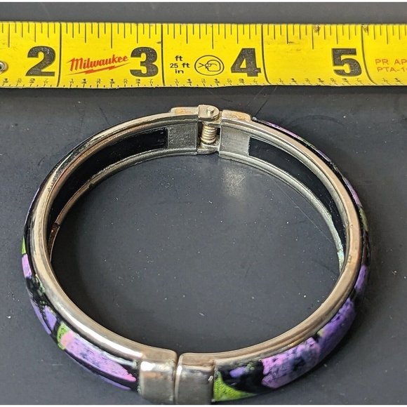 Silver tone vintage 80’s bangle bracelet black purples green J17 - Picture 3 of 5